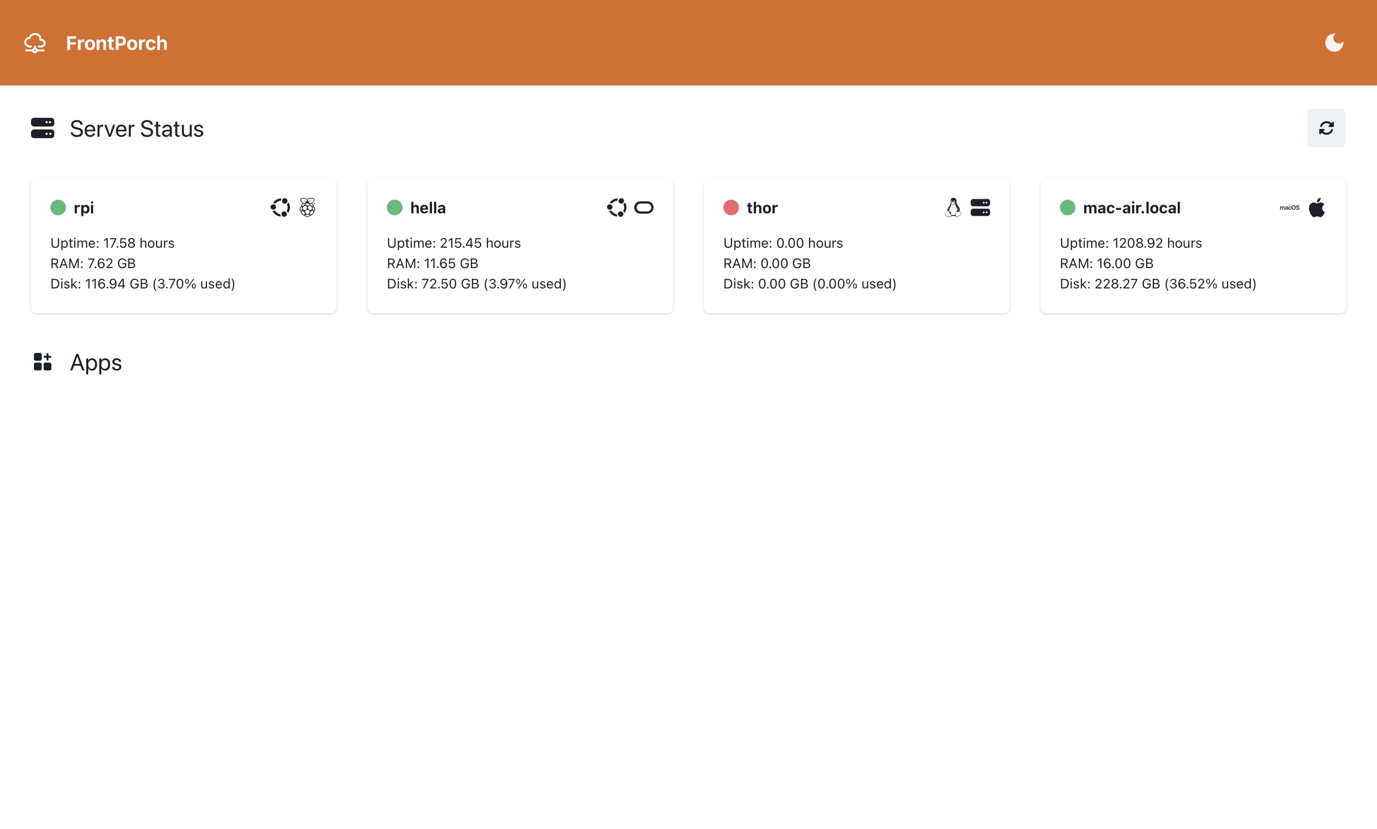 Screenshot frontporch home page in light mode